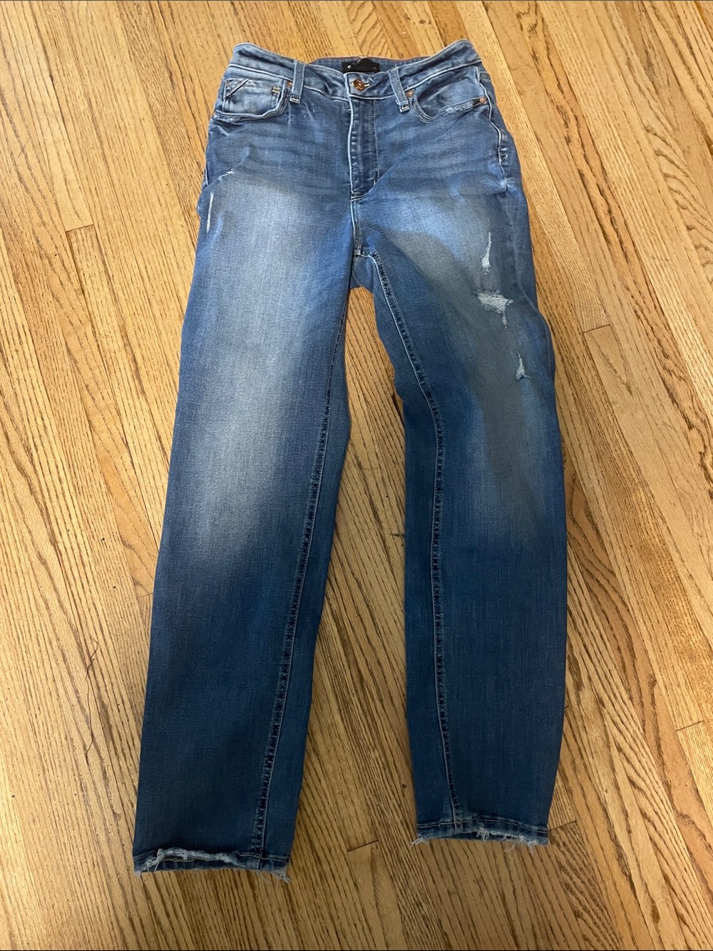 Maurices Women's Straight Leg Blue Distressed Jeans